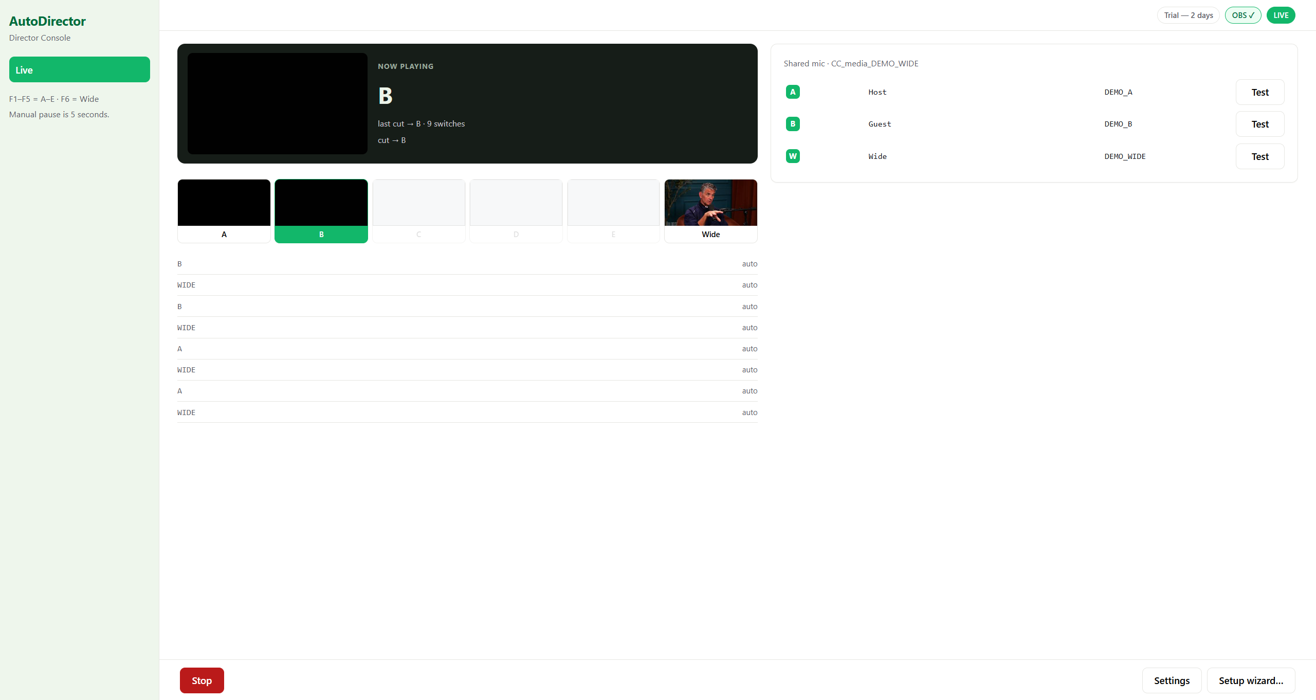 Director console while live
